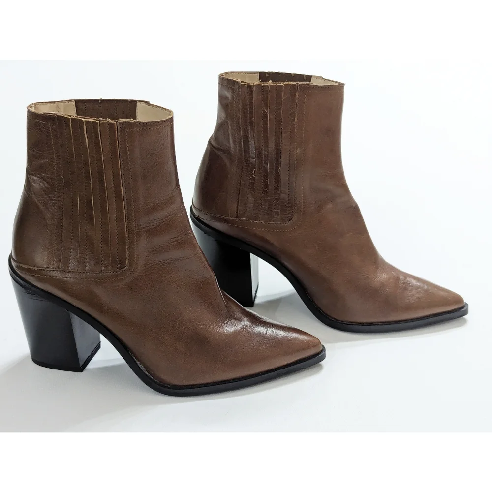 ZARA Brown Leather Ankle Boots Women's Size 6 - Picture 1 of 16